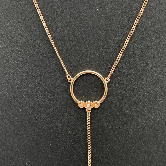 Luv AJ Rhinestone Full Bloom Lariat Y-Drop Chain Necklace Classis Preppy Work - Picture 3 of 4